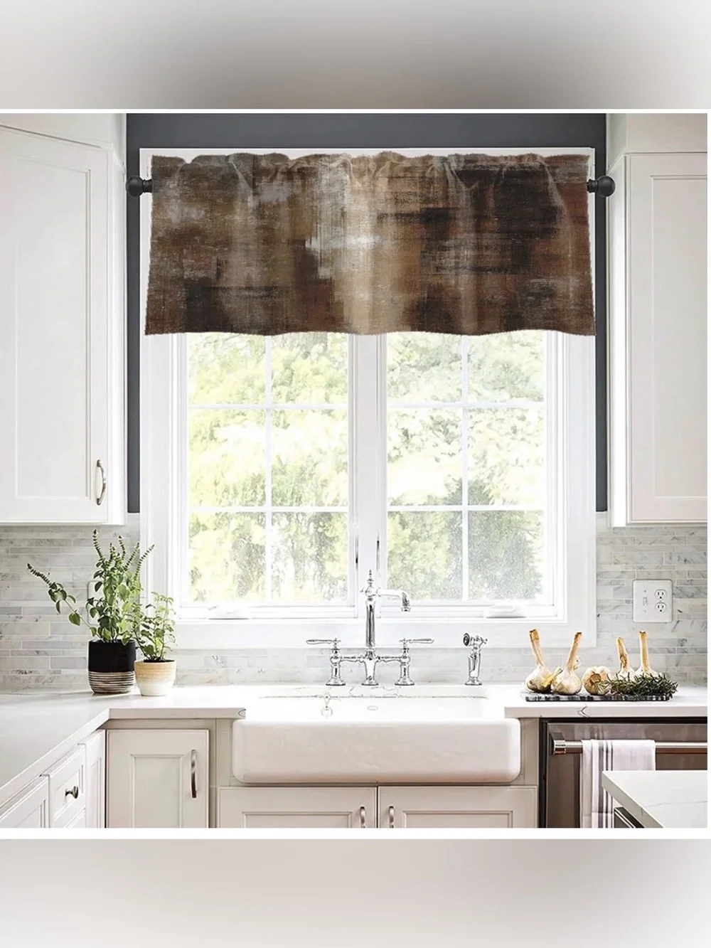 Rustic Satin Abstract Art Dark Brown Blackout Valances 54”Wx18”H (2 Panels) NWT